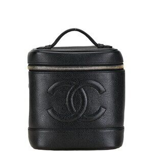 CHANEL Black Caviar Leather Logo Vanity Bag